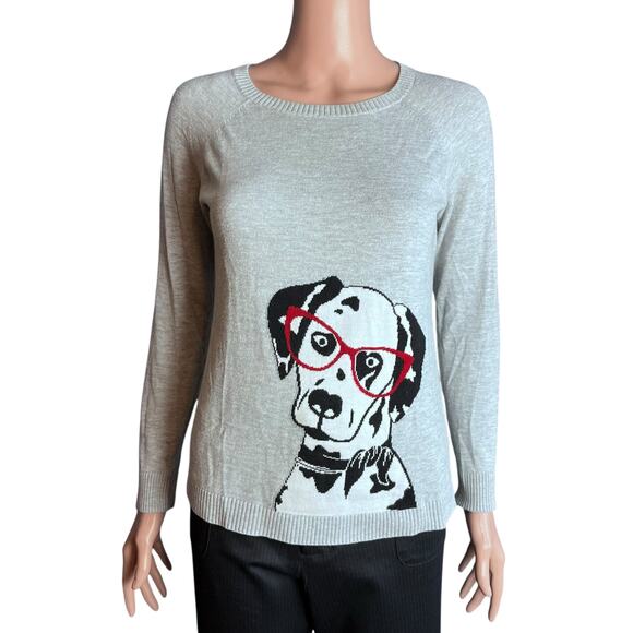 Talbots Petites Lightweight Dalmatian Sweater Preppy Dog Lover Casual Graphic SP - Picture 1 of 5